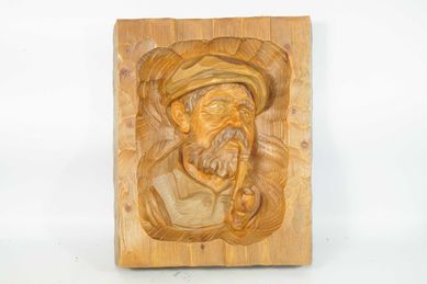 DUŻA Piękna drewniana płaskorzeźba 3D drewno Pan z Fajką