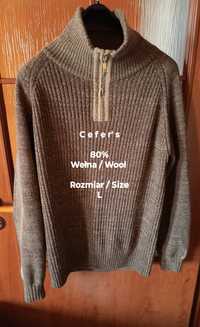 Cefer's  Męski ciepły sweter wełniany ze stójką, 80% Wełna, Rozmiar L