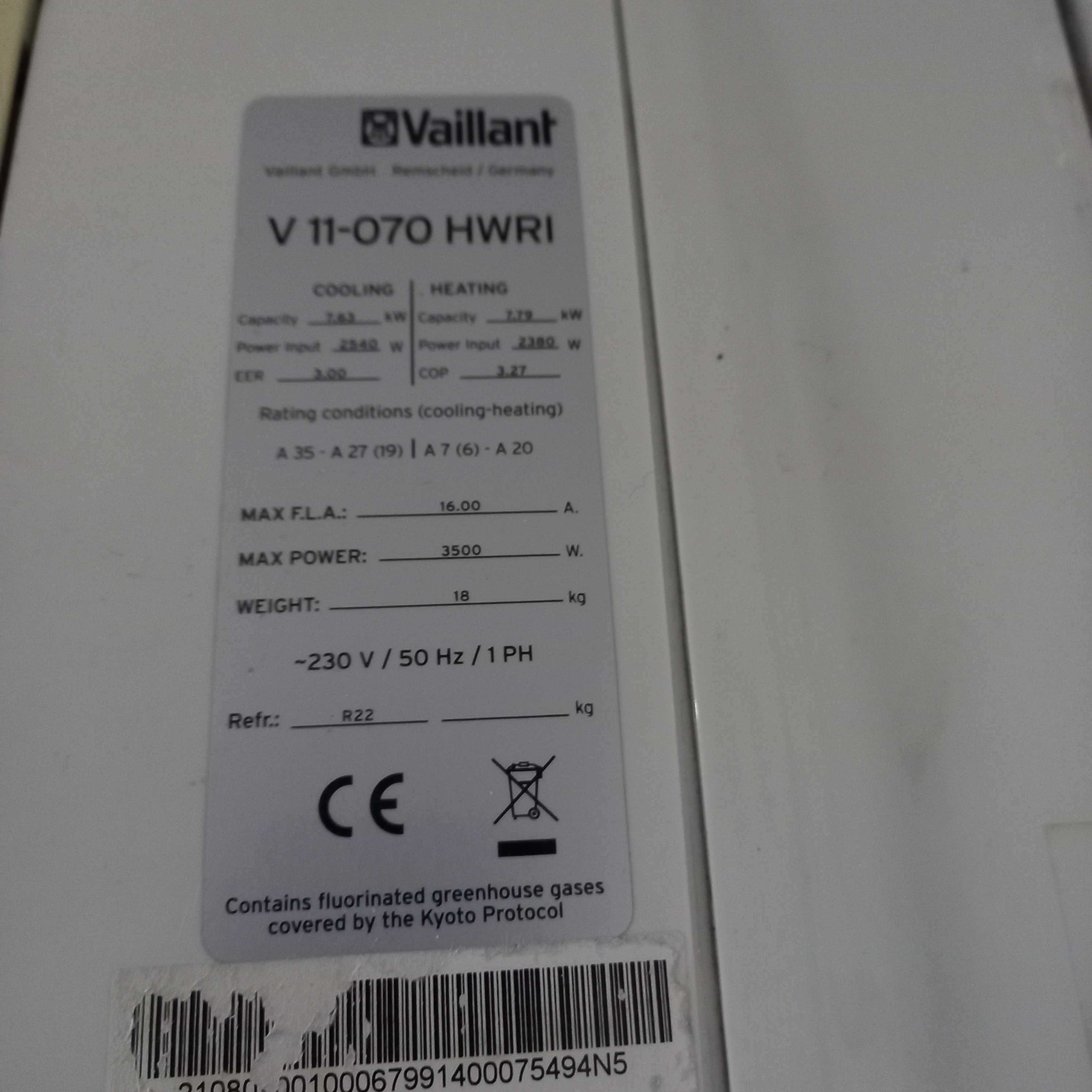 Продам кондиціонер Vaillant ,  
V-11-070    HWRI.  охолодження 7 квт