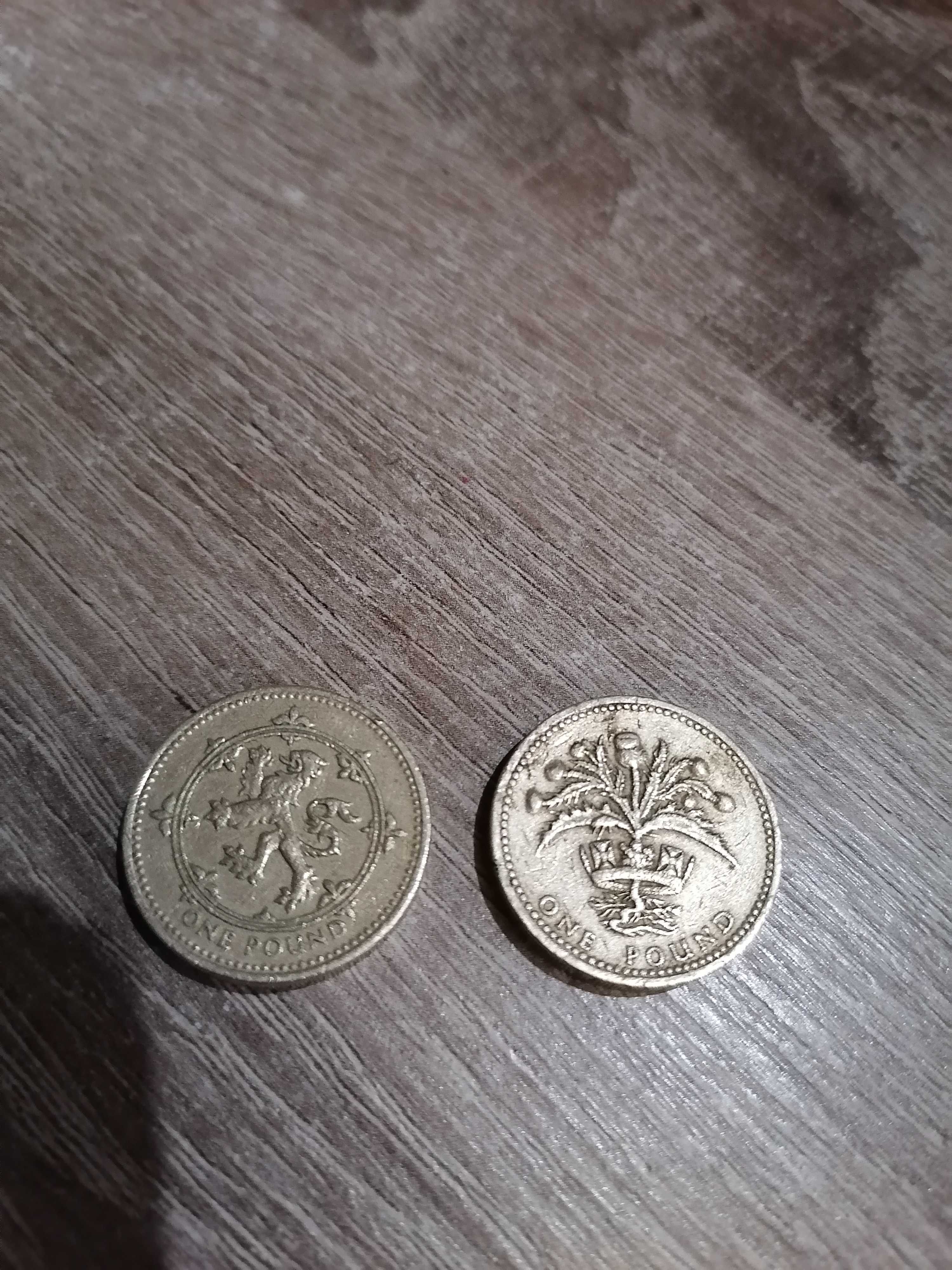 Monety One Pound z 1984r i 1994r Destrukt odwrócone napisy