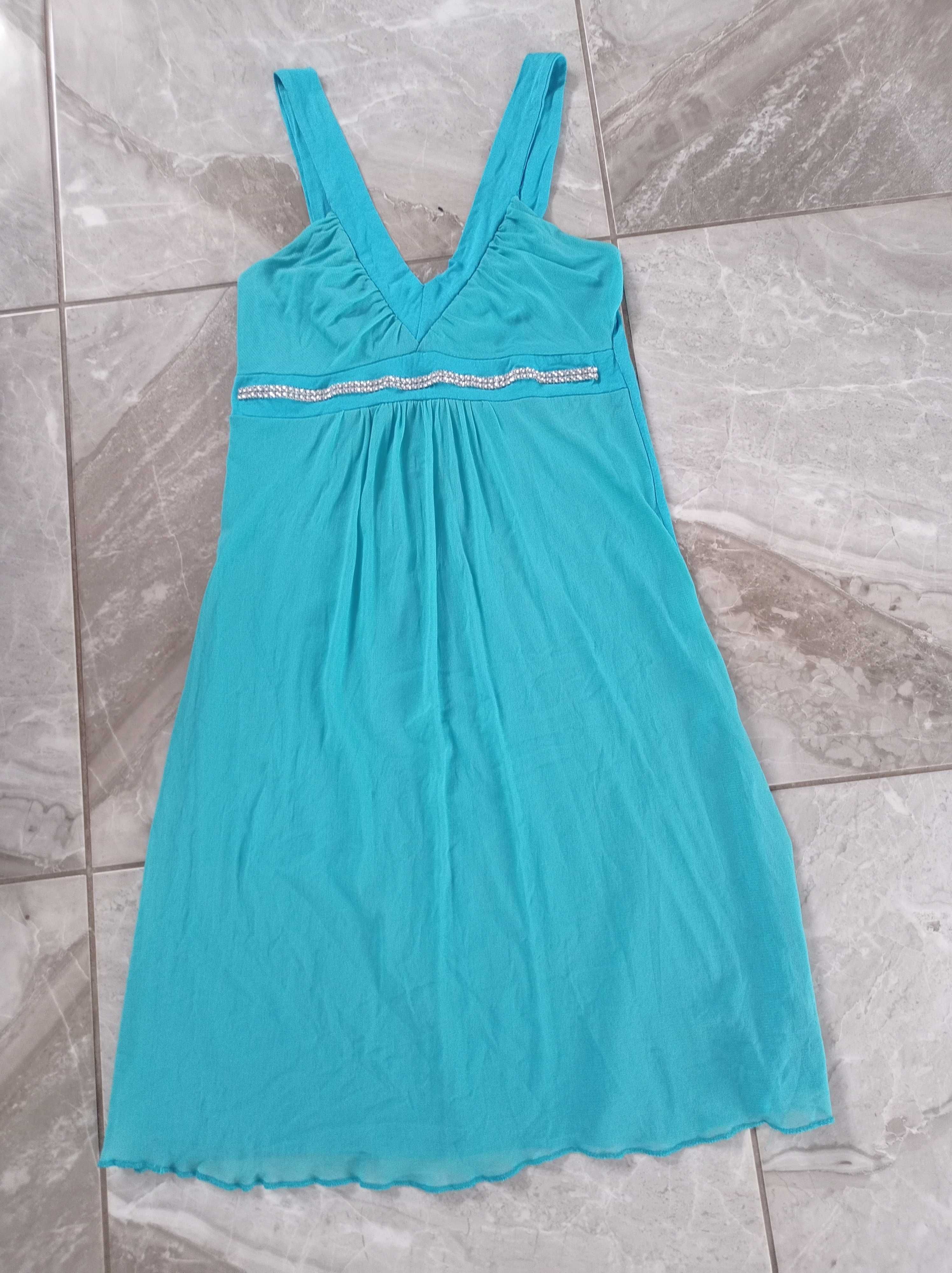 Krótka sukienka na lato w kolorze turkusu 36