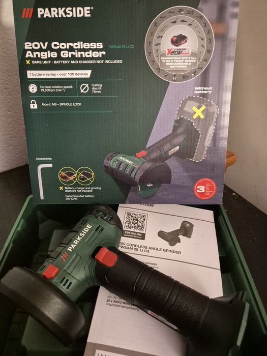 Szlifierka kątowa akumulatorowa parkside, nowa gwarancja