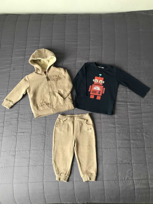 Ciepły dres 86 na zimę z misiem gratis bluzka z robotem Next