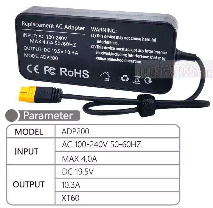 Блок живлення ToolkitRC ADP200 200W 19.5v 10.3A, євро вилка, xt60