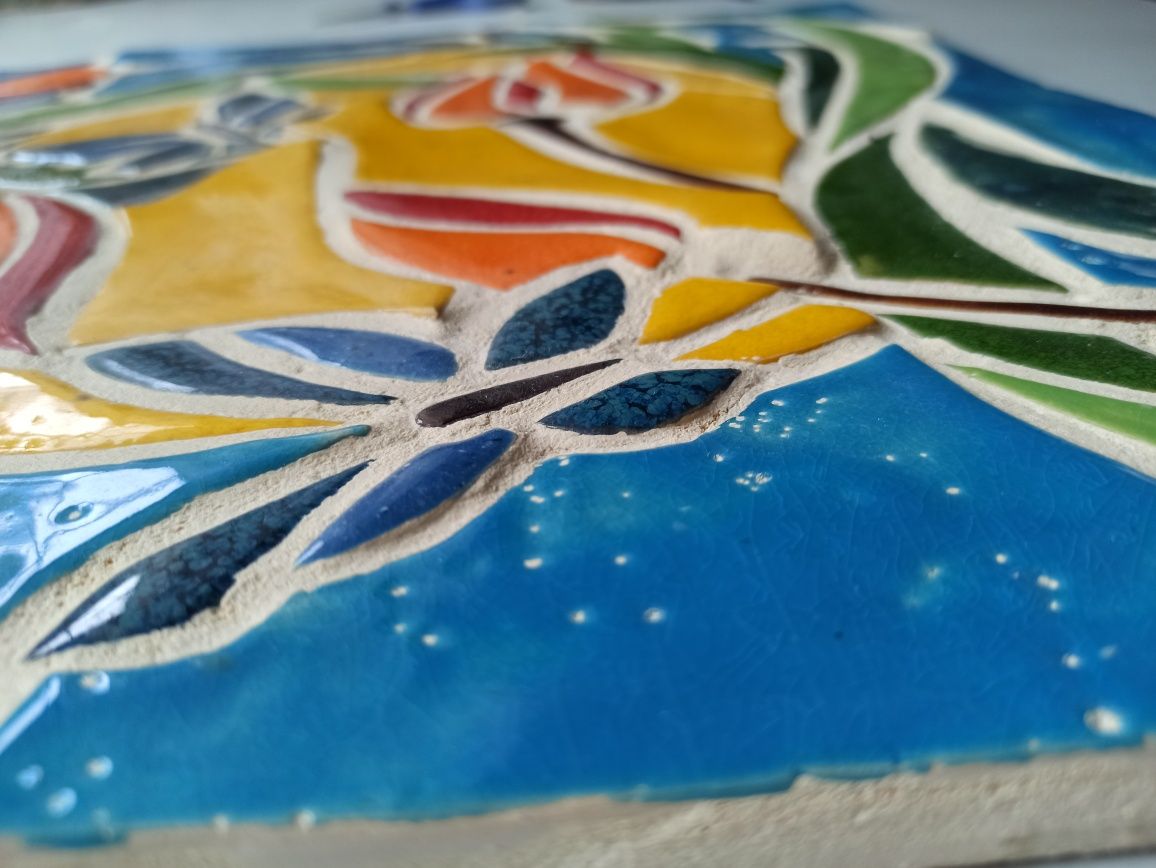 mozaika ceramiczna ręcznie robiona obraz 37 cm kwiaty