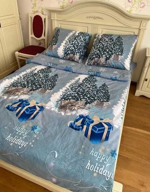 Комплекти Постільної білизни Новорічні полуторні,святкові 100% бавовна