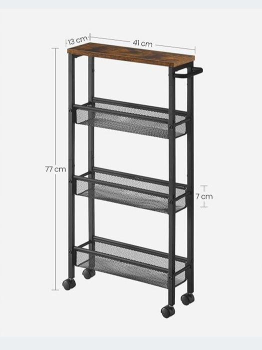WÓZEK Kuchenny Wąski Regał na 4 Kółkach 4 Poziomy