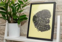 Abstrakcja BOTANICZNY Plakat Grafika PLASTER DREWNA ramka A4