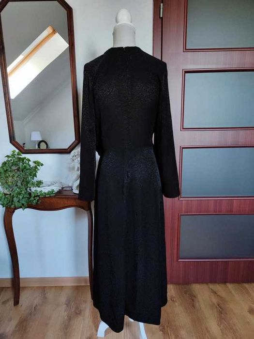 Sukienka jak satynowa czarna wiązana zwierzęcy wzór H&M 34 XS