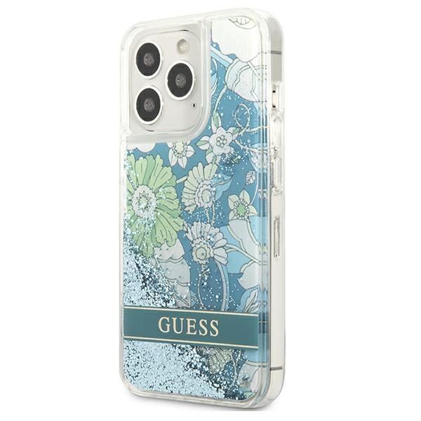 Guess Etui iPhone 13 Pro / 13 6,1" Zielony Flower Liquid Glitter