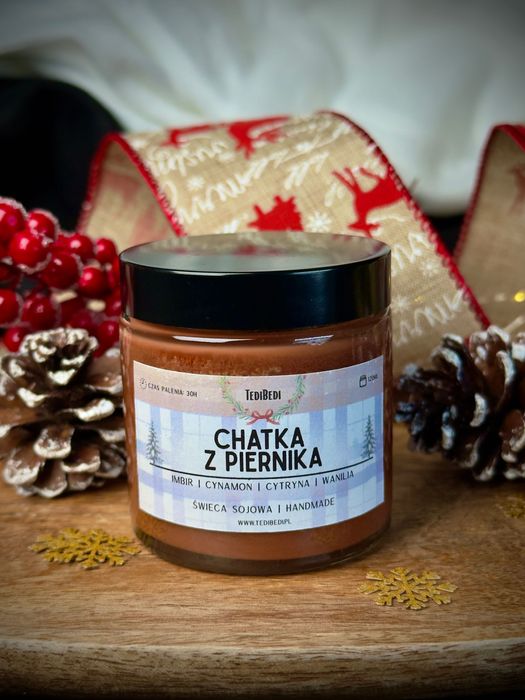 Świeca Sojowa - CHATKA Z PIERNIKA | piernikowy, prezent, świąteczny