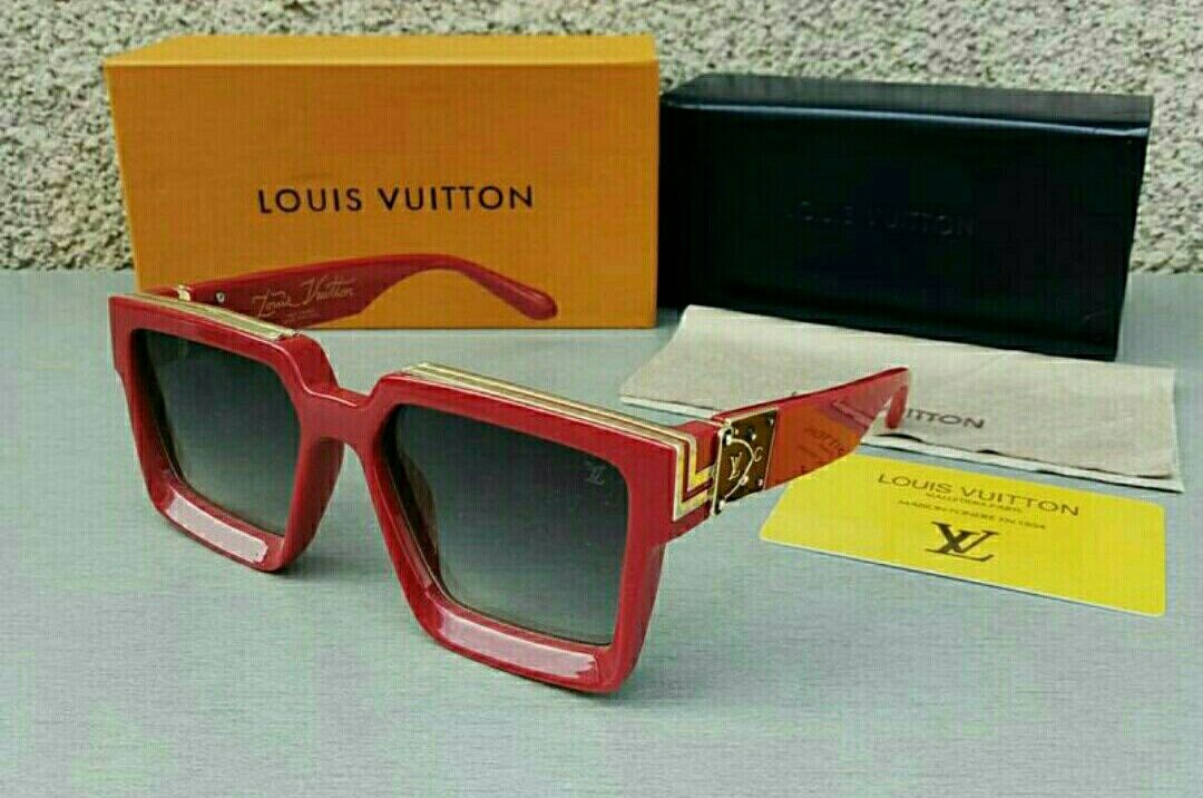 Louis Vuitton очки унисекс большие массивные серые в красной оправе
