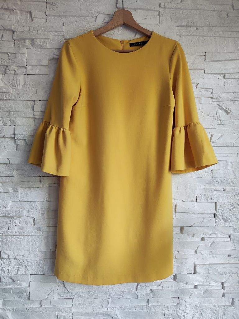 Sukienka Zara żółta 36 prosta falbana