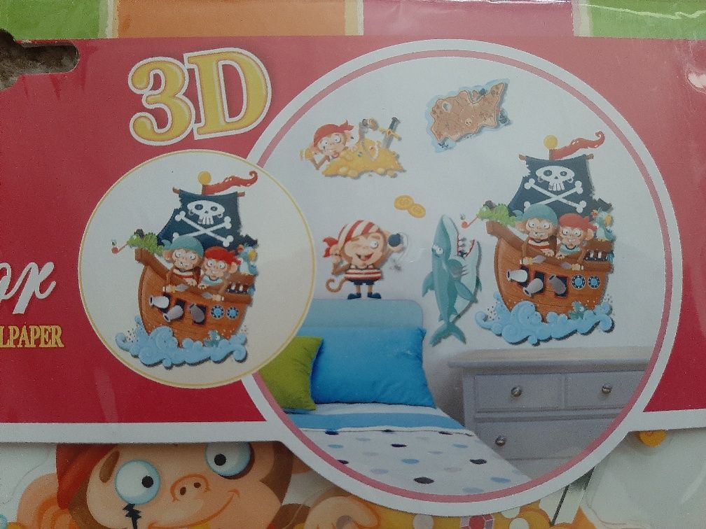 Naklejki 3D do pokoju dziecinnego, łazienki, piraci