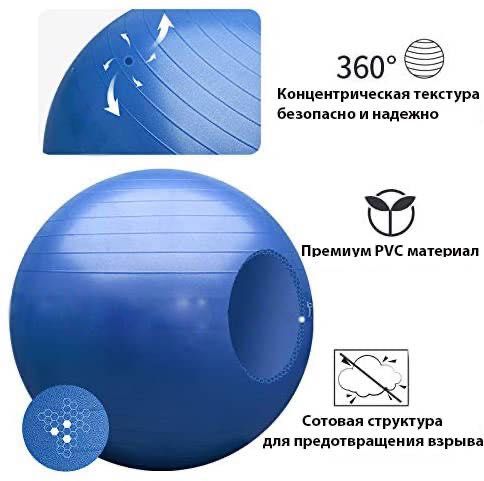 М'яч для фітнесу (фітбол) WCG 65 Anti-Burst 300кг Голубий + насос