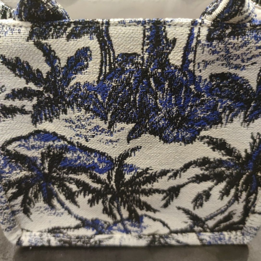 Żakardowa torebka H&M w palmy, z rączkami i paskiem na ramię. NOWA!