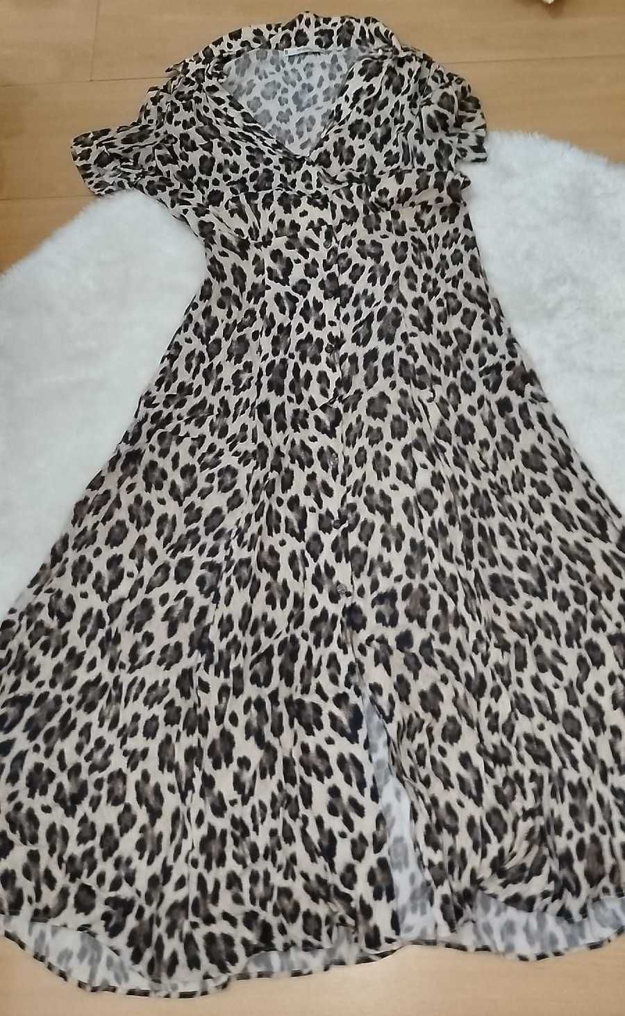Vestido leopardo comprido Mango XS