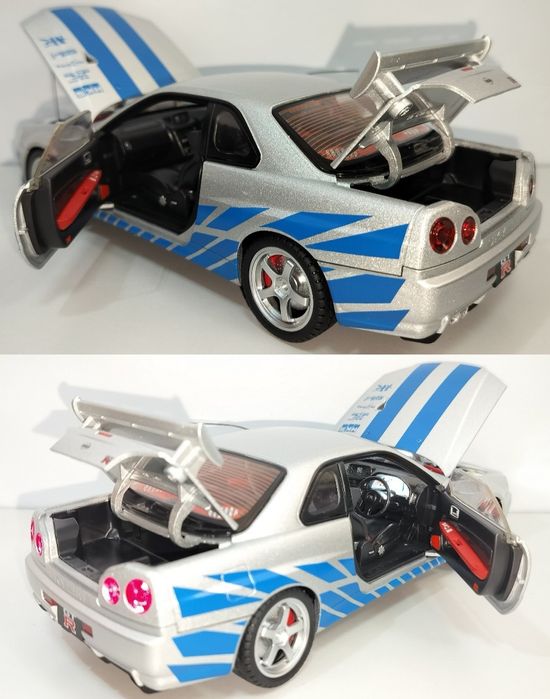 Nissan Skyline GT-R R34 модель 1:18 Jinlifang Металл звук свет