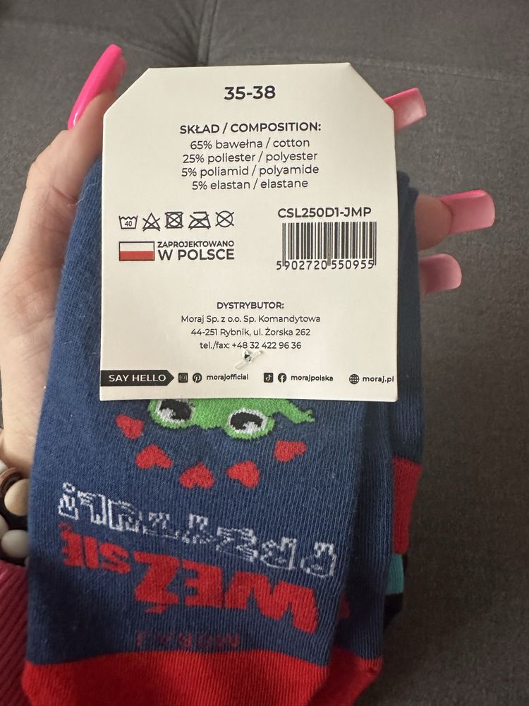 2 pary skarpetek damskie śmieszne z napisami Żabka dzień dobry