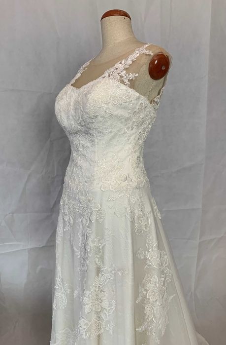 Luksusowa nowa suknia ślubna 38 M koronka francuska księżniczka ivory