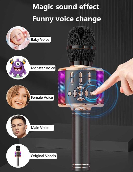 BONAOK bezprzewodowy mikrofon Karaoke, mikrofon Bluetooth