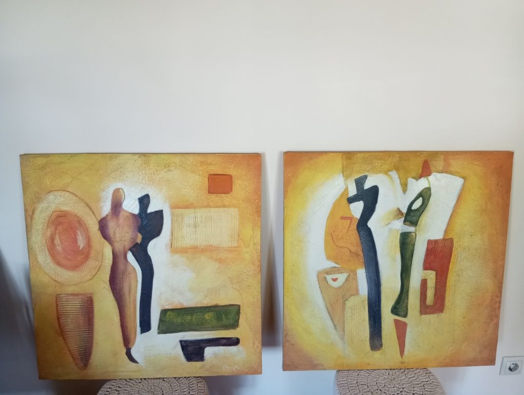 Conjunto de duas telas com motivos abstractos