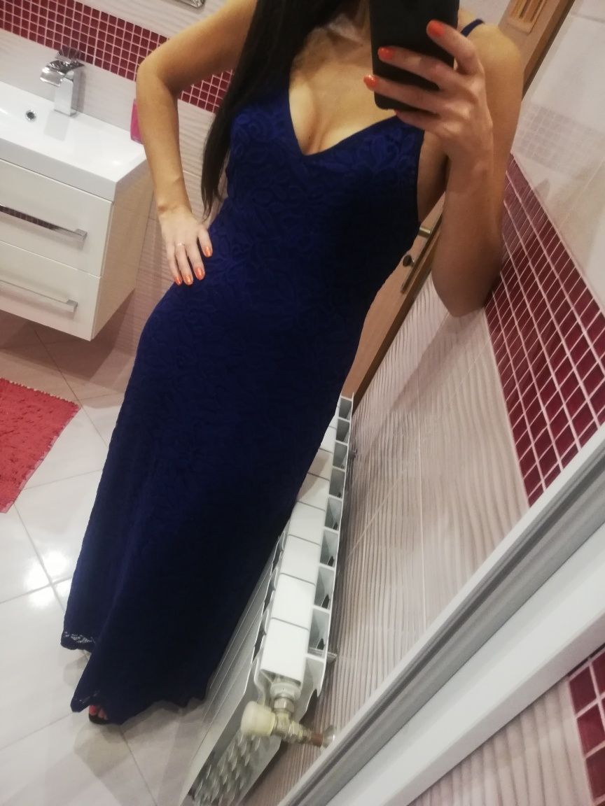 Sukienka maxi długa s/m 38 m koronka koronkowa wesele andrzejki