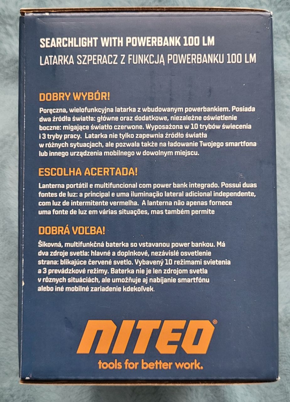 Latarka szperacz z funkcją powerbanka 100 lm 10 trybów świecenia