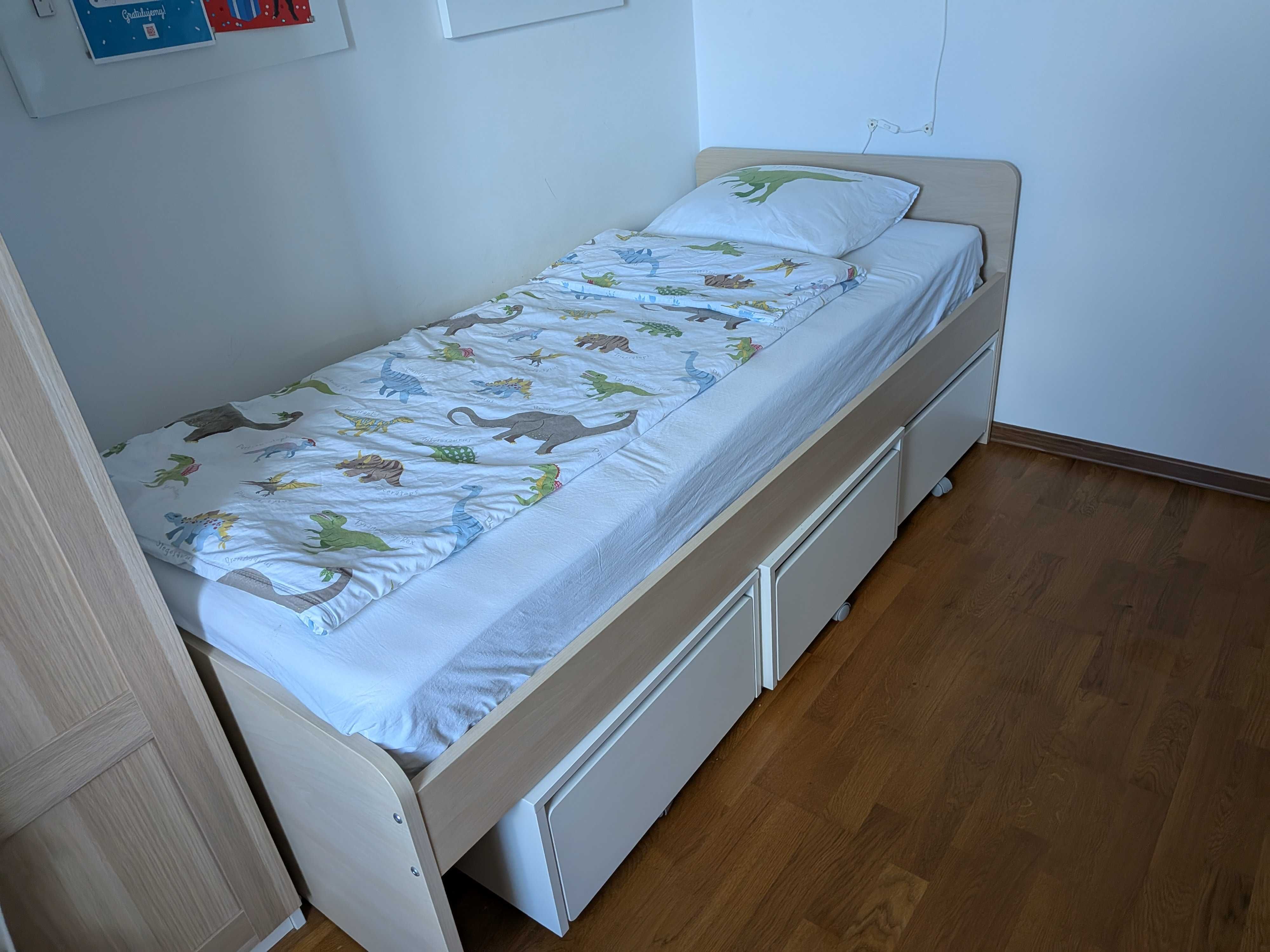 Łóżko Ikea Slakt z 3 pojemikami 90cm x 200cm bez materaca