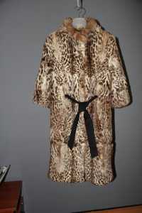 Пальто женское из кролика (рекс) леопард, размер М/L рост 170 БУ идеал