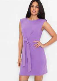 bonprix fioletowa bawełniana lużna krótka sukienka z wiązaniem 40-42