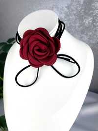 Choker na szyje naszyjnik mała bordowa róża 6 cm