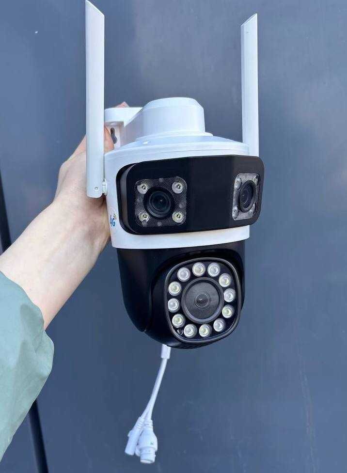 Потрійна 12Мп 4G Камера Відеонагляду зовнішня поворотна вулична в380