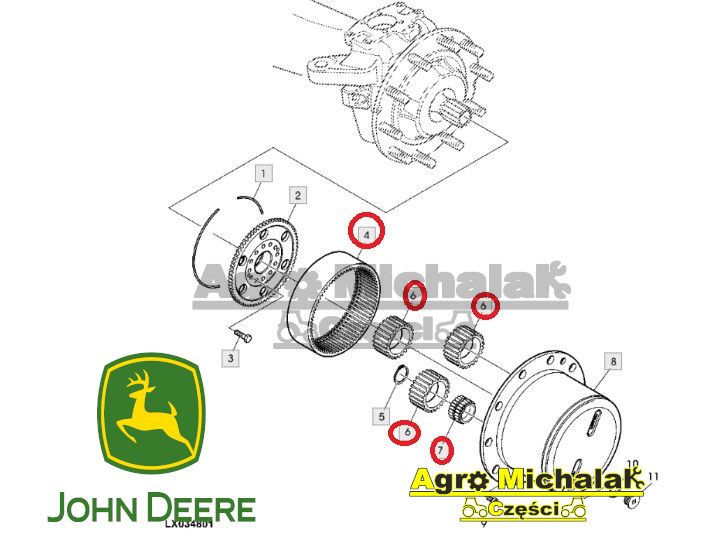 Zestaw naprawczy zwolnicy mostu John Deere 6430, 6230, 6330, 6020