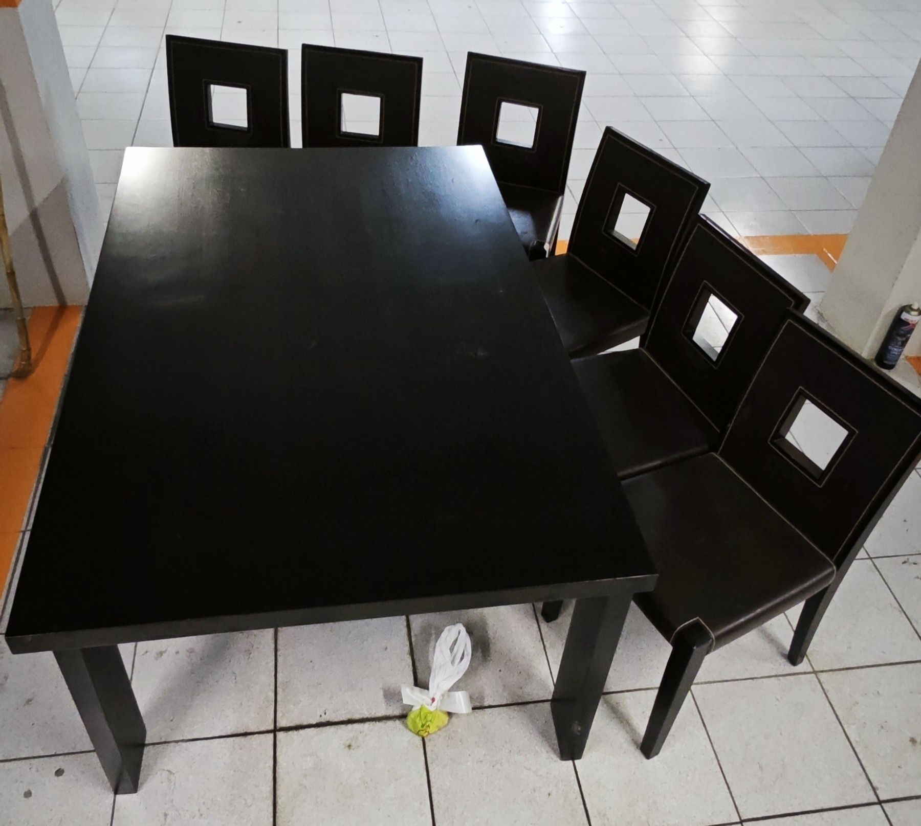 Mesa jantar + 6 cadeiras madeira preto