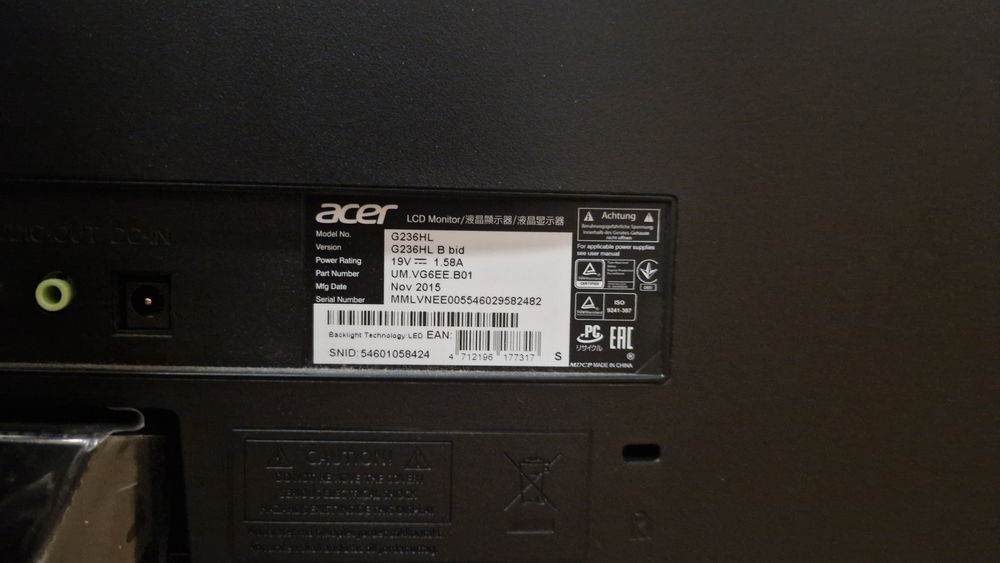 Monitor Acer Model g236hl 23" + zasilacz