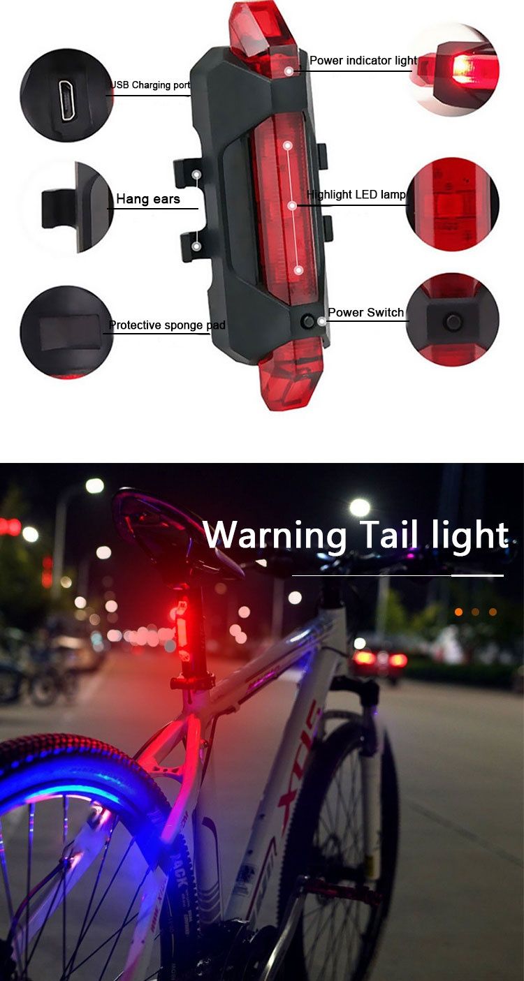 Luz de Bicicleta USB Recarregável Portátil 3 Modos Acessórios de Bike