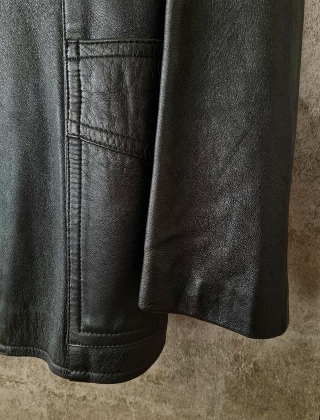 Мужской винтажный черный кожаный пиджак, размер М