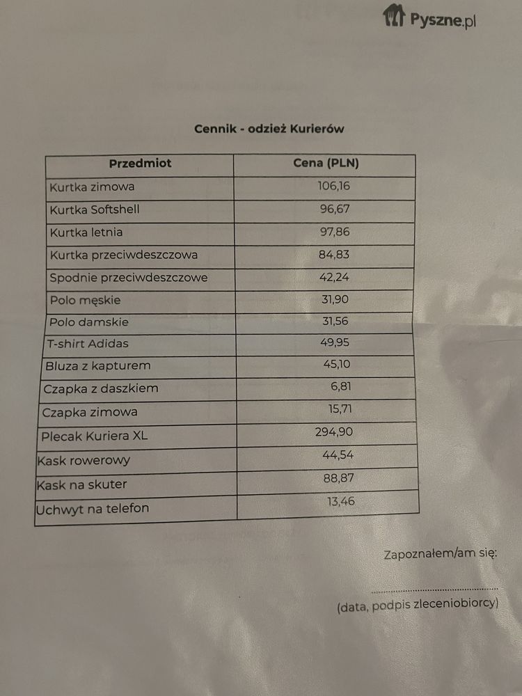 Zestaw Kuriera Pyszne.pl rozmiar L kurtka zimowa