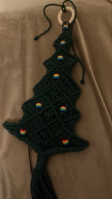 Макраме ялинка ручна робота, сніжинки з бісеру та скляних бусин-430 гр