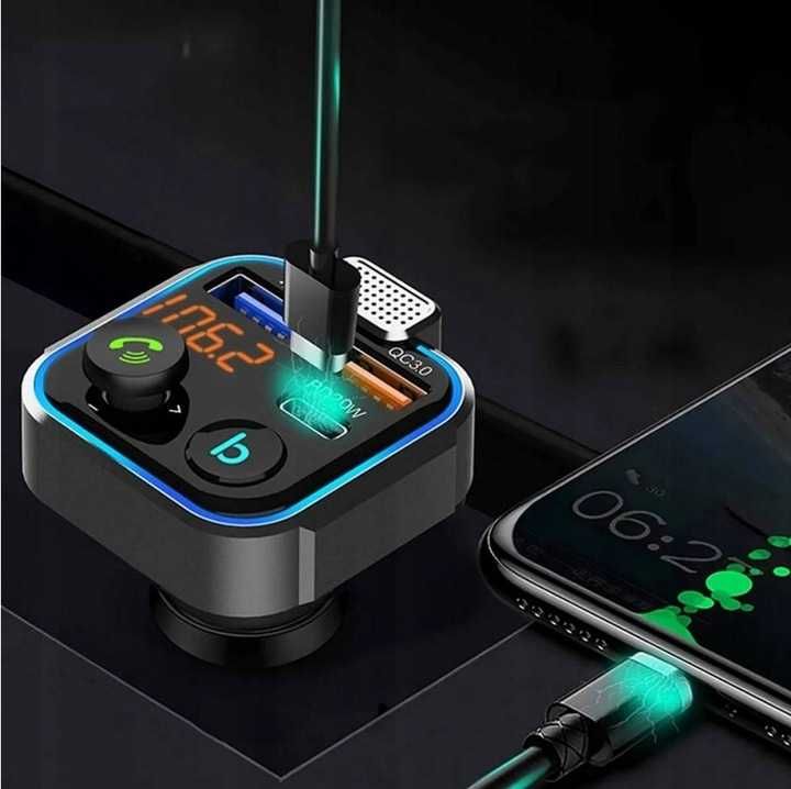 TRANSMITER FM samochodowy BLUETOOTH zestaw głosnomówiący ładowarka