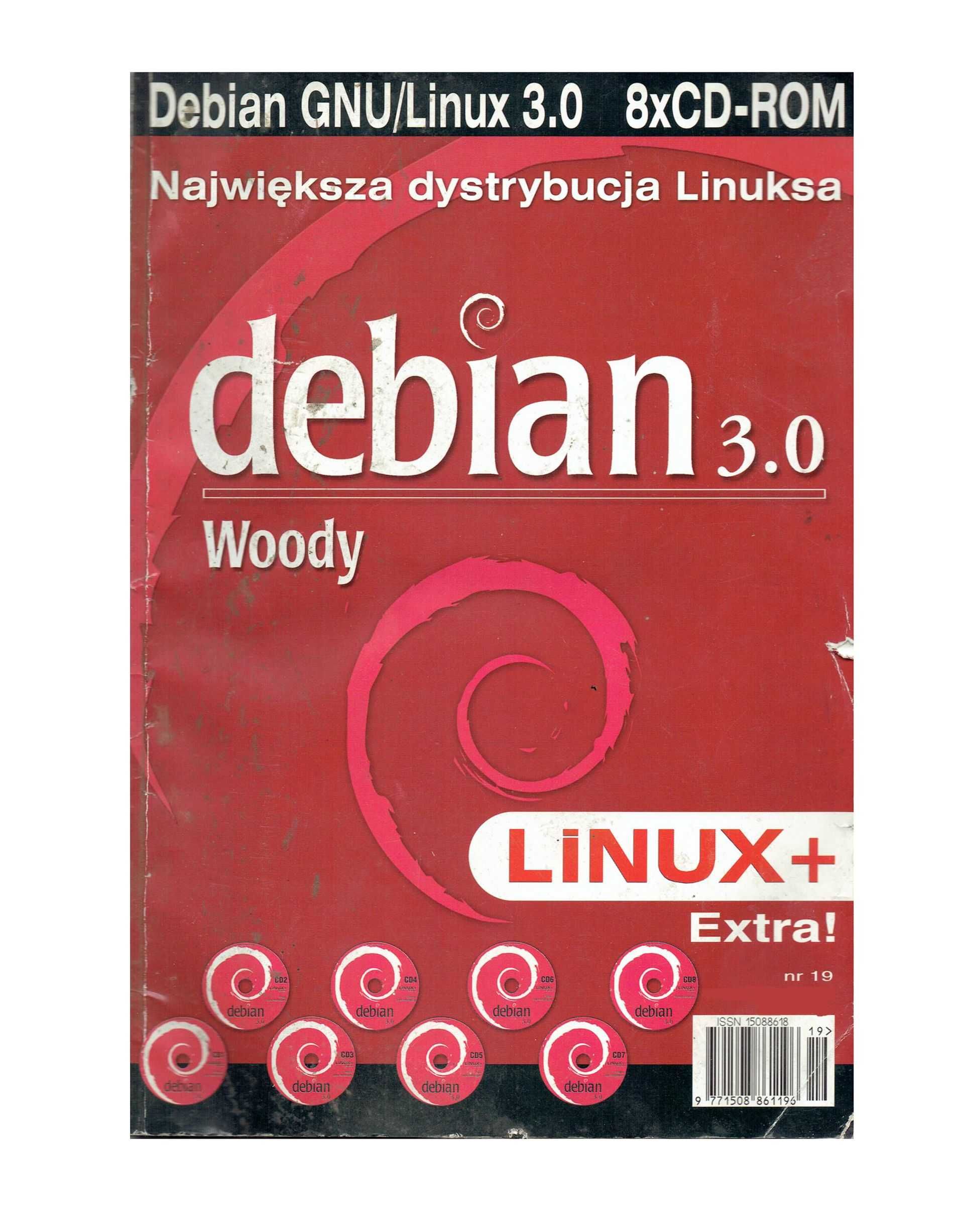 Debian GNU Linux 3.0 Woody 8 płyt CD największa dystrybucja linuksa