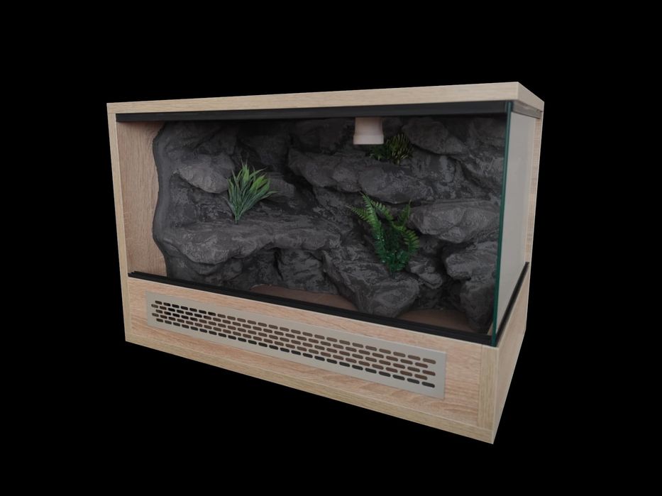 Terrarium na zamówienie, terrarium z wystrojem z plyty
meblowej.