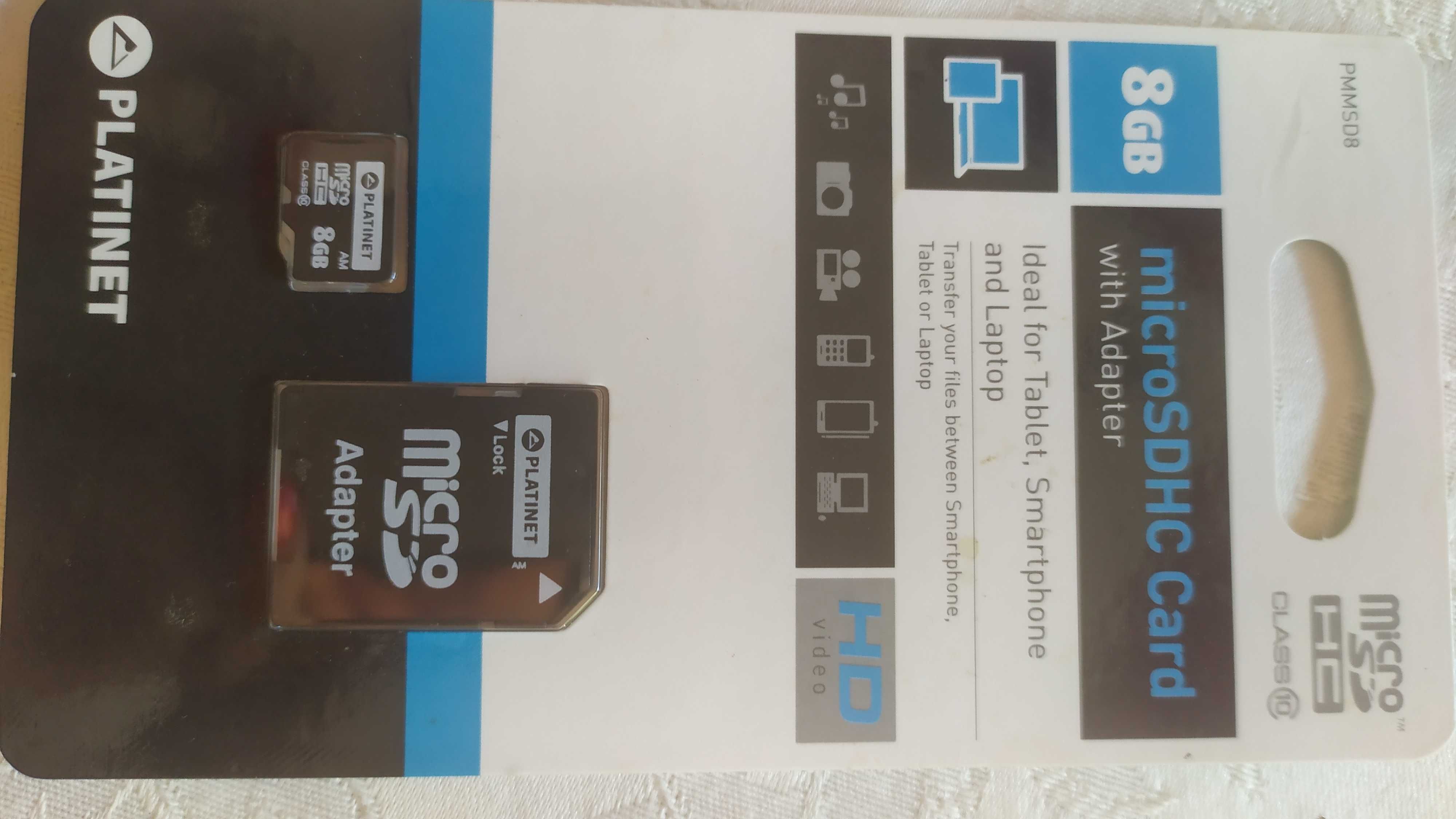 Nowa karta pamięci 8 GB MicroSDHC Card with adapter, Platinet