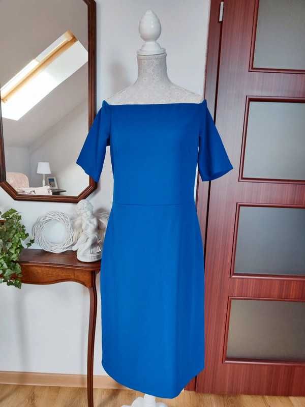 Sukienka chabrowa odkryte ramiona 38 M H&M basic na komunię przyjęcie