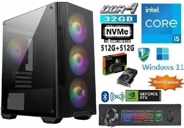 Pç Gamer 12ªG|i5-12400|4.4G|32G|NVMe512G+SSD512G|RTX5060-8G|5G+BT|W11