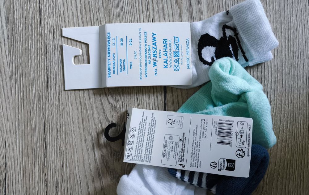 Skarpetki niemowlęce 3 pary + 1 gratis nowe z metką , rozmiar 12-14