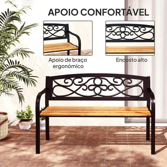 Banco de Jardim de 2 Lugares Madeira e Aço