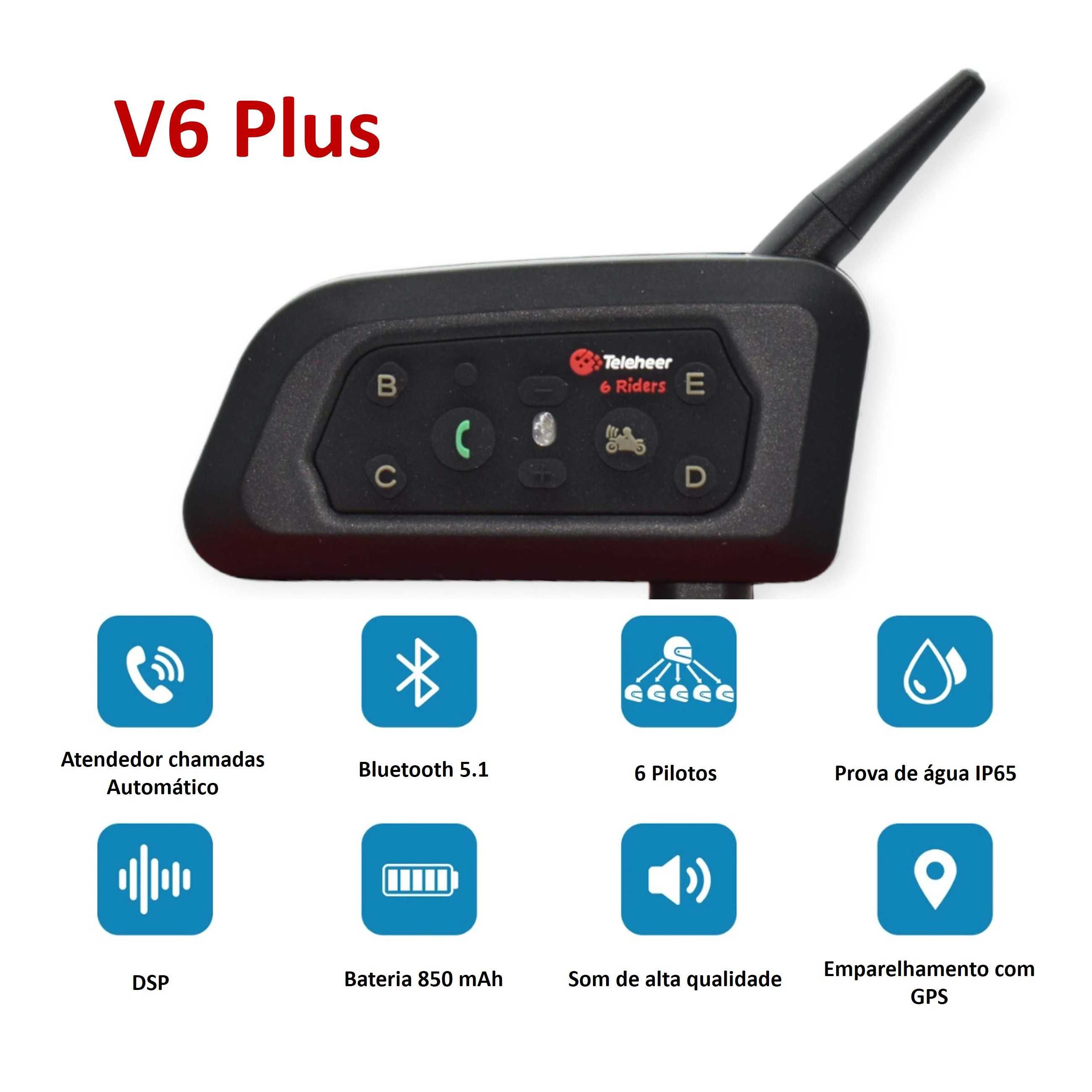 Intercomunicador Bluetooth V6 Plus para Capacete oferta dos portes