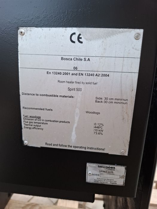 Salamandra a Lenha 
Hergóm Bosca Chile Spirit 500 como Novo  Bosca Chi